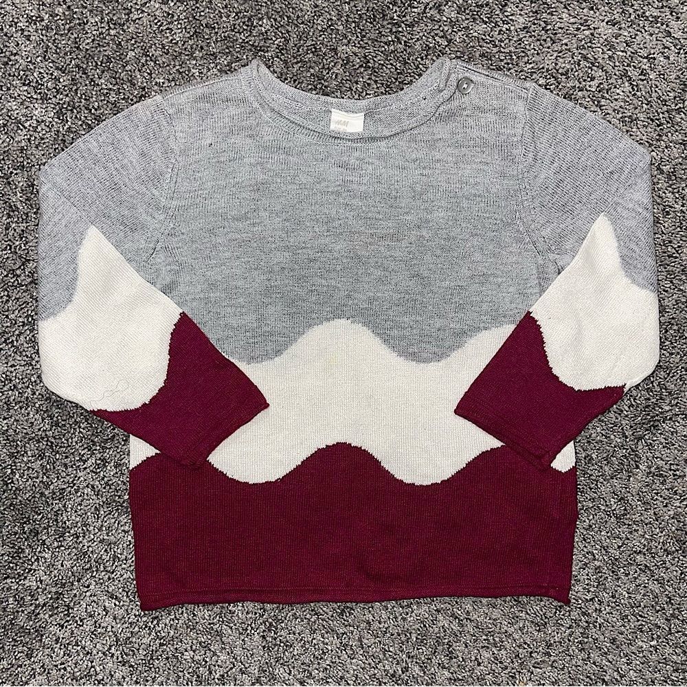 H&M Girls long sleeve sweater burgundy maroon gray ivory Size 12mo - 18mo